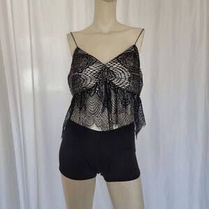 Mustard Seed black silver faux leather lace top size L